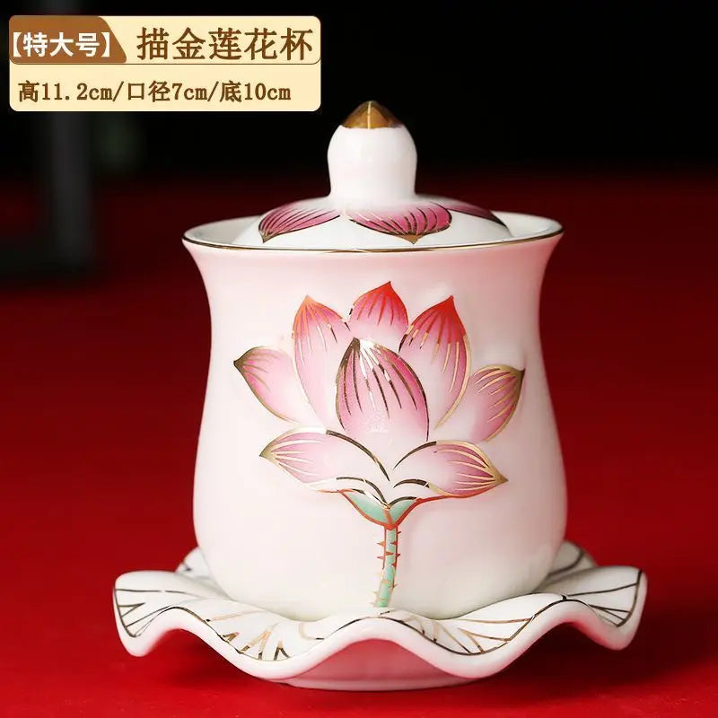 Lotus Cup Relief Ceramic Tea Cup | Elegant Guanyin Tea Set