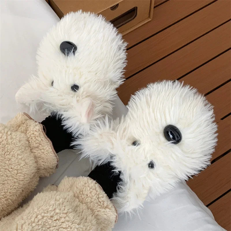 Cute Dog Plush Slippers | Warm Corduroy Indoor Shoes for Couples