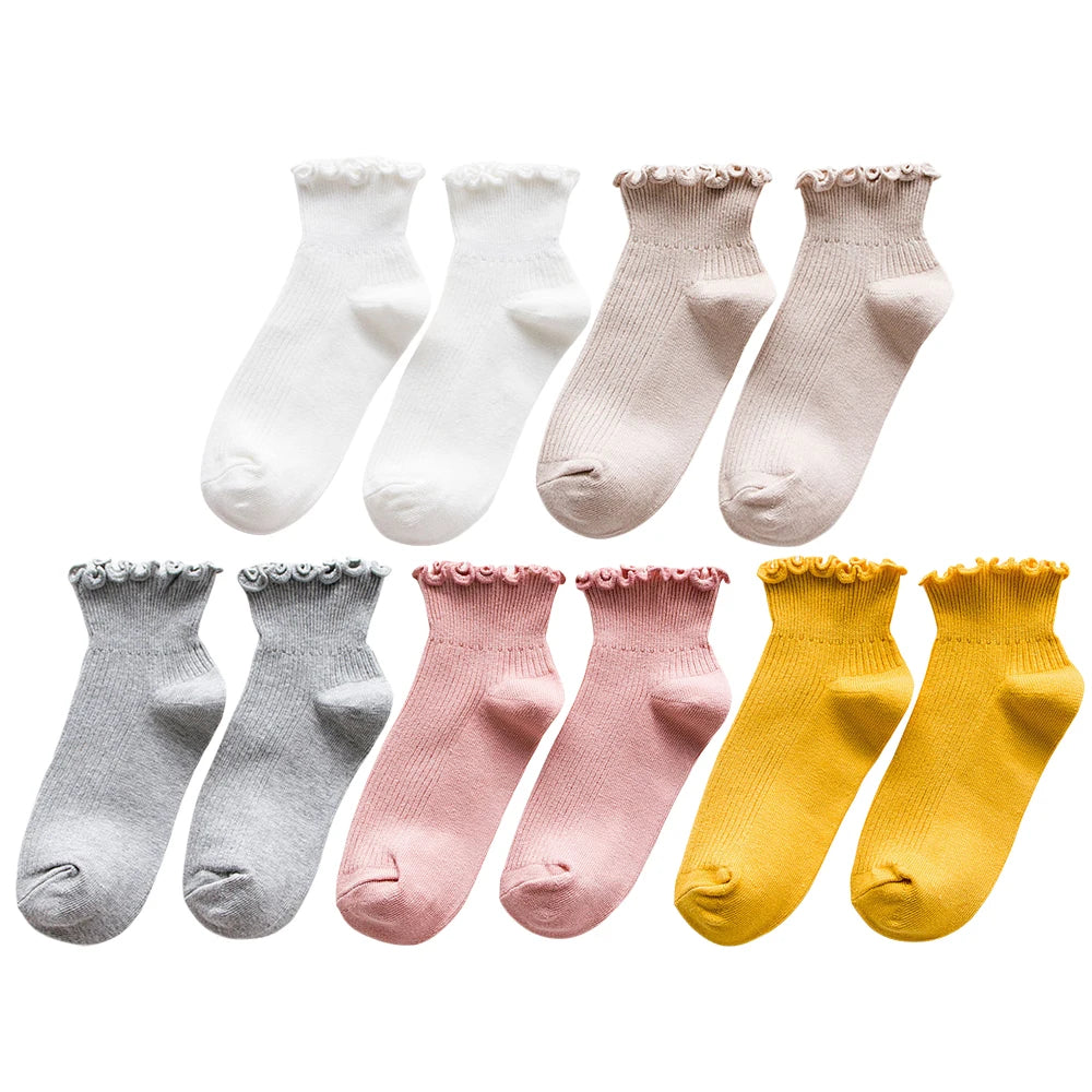 5 Pairs Women's Ruffled Ankle Socks | Stylish and Breathable