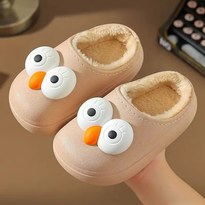 Kids 3D Big Eyes Animal Print Plush Slippers | Cozy Winter Shoes