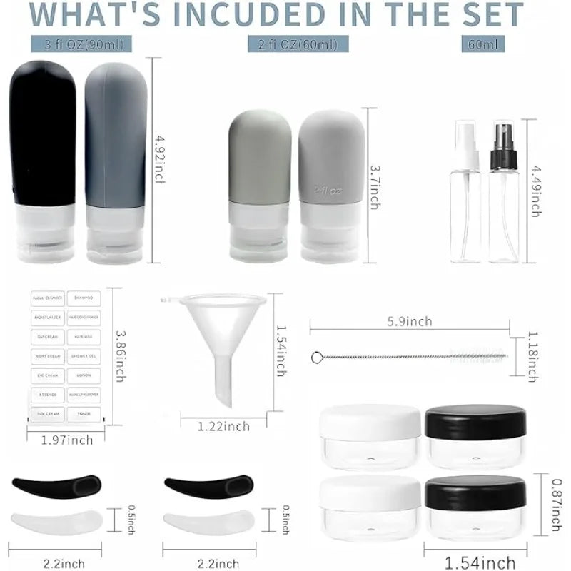 17Pcs Silicone Leak Proof Travel Bottles | Portable Toiletry Set