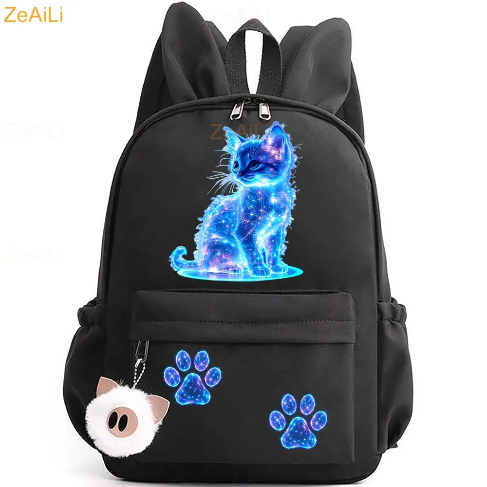 Retro Wolf Head Paw Backpack | Stylish Casual School Rucksack