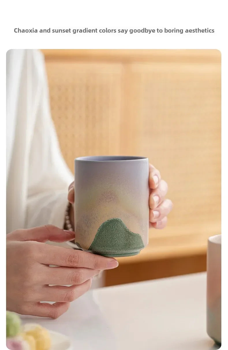 Tazas de café japonesas de gres con gradiente grande | Vajilla elegante