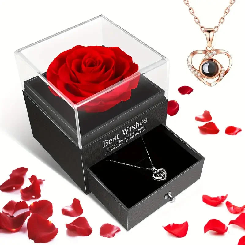 Eternal Red Rose Gift Box with Heart Necklace | Perfect Gift