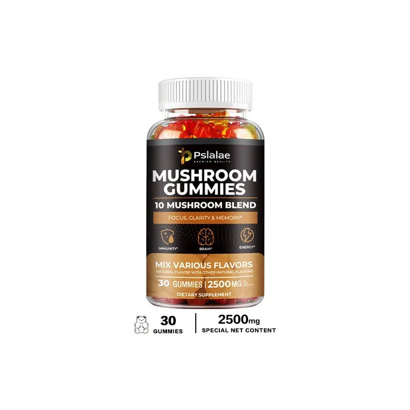 10-Strain Mushroom Gummies for Energy, Focus, and Stress Relief