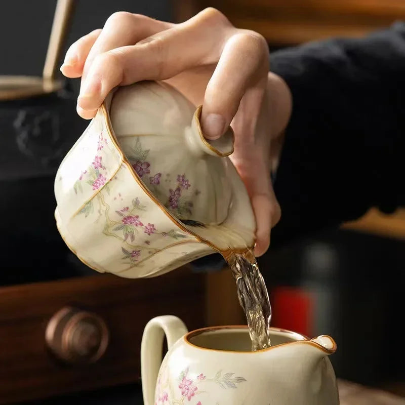 Retro Ceramic Tea Brewing Cup Set | Elegant Anti-Scald Teacup