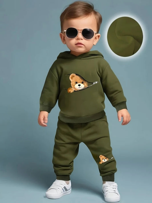 Conjunto de sudadera y pantalón de forro polar con estampado de osos para bebé recién nacido | Atuendo acogedor
