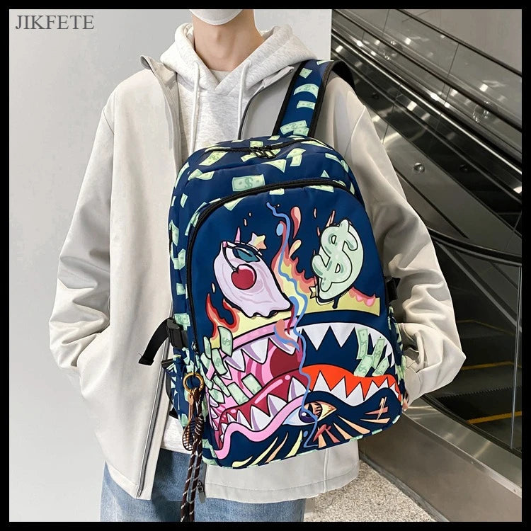 Stylish Shark Mouth Print Backpack | Versatile School & Travel Bag