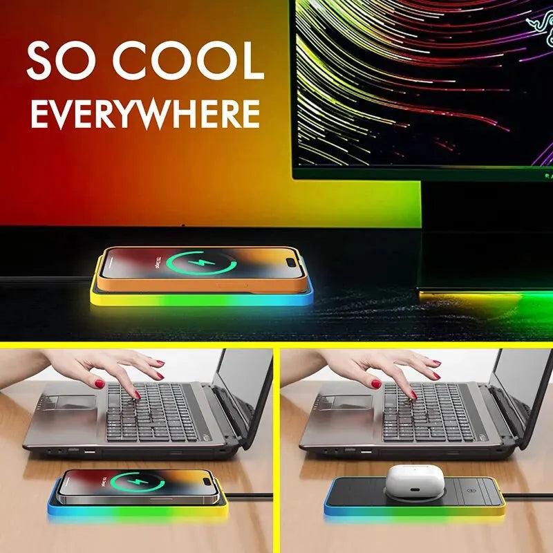 Almohadilla de carga inalámbrica rápida para coche con luz RGB para todos los teléfonos