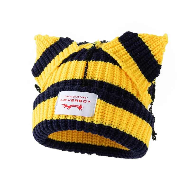 Unisex Cat Ear Beanie | Warm Crochet Knitted Skullies Hat
