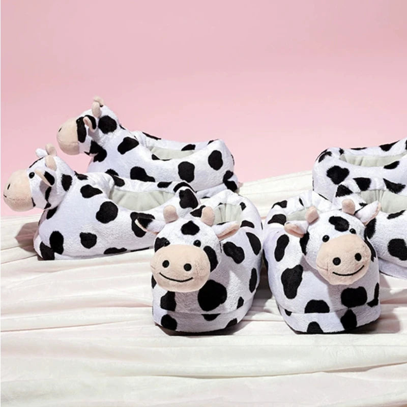 Cute Milk Cow Plush Slippers | Cozy Kawaii Indoor House Shoes