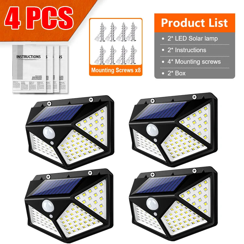 Luces solares ajustables de 3 cabezales | Lámparas de pared para exteriores con sensor de movimiento