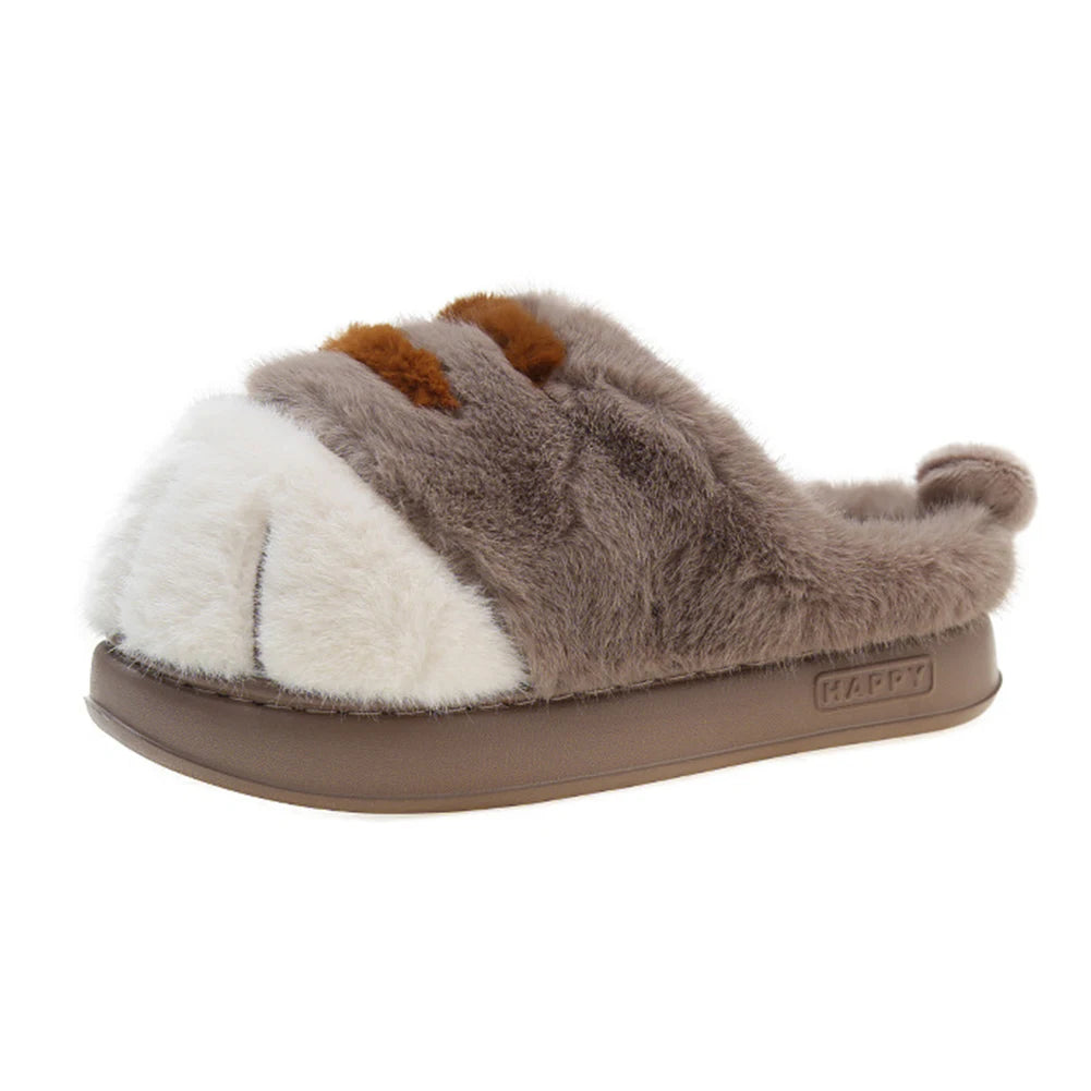 Cute Cat Paw Plush Slippers | Cozy Furry Winter Indoor Shoes