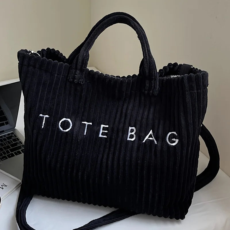 Bolso de mano de terciopelo a rayas de gran capacidad | Bolso tote elegante y versátil