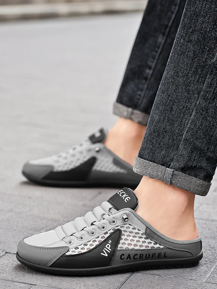 Summer Breathable Mesh Slip-On Half-Slipper for Men, Casual Soft-Soled Closed-Toe Slippers, Mesh Upper Is Refreshing and Breathable, Does Not Suffocate the Feet, Lace-Free Design Is Convenient for Lazy People