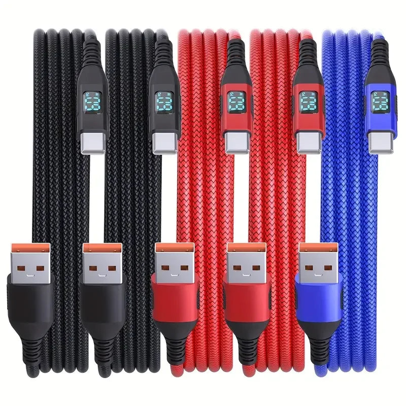 5PCS USB A to USB C Cables | Fast Charging with LED Display