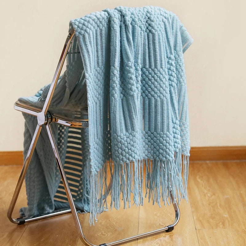 Cozy Yellow Boho Knitted Blanket | Soft Travel Nap Comfort