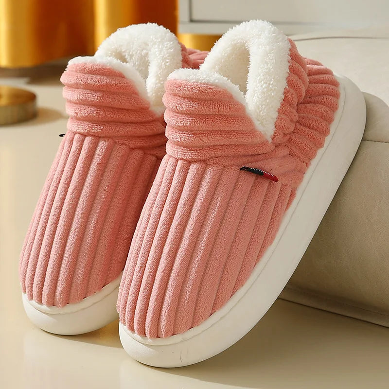 Cozy Winter Plush Corduroy Slippers | Non-Slip Indoor Shoes