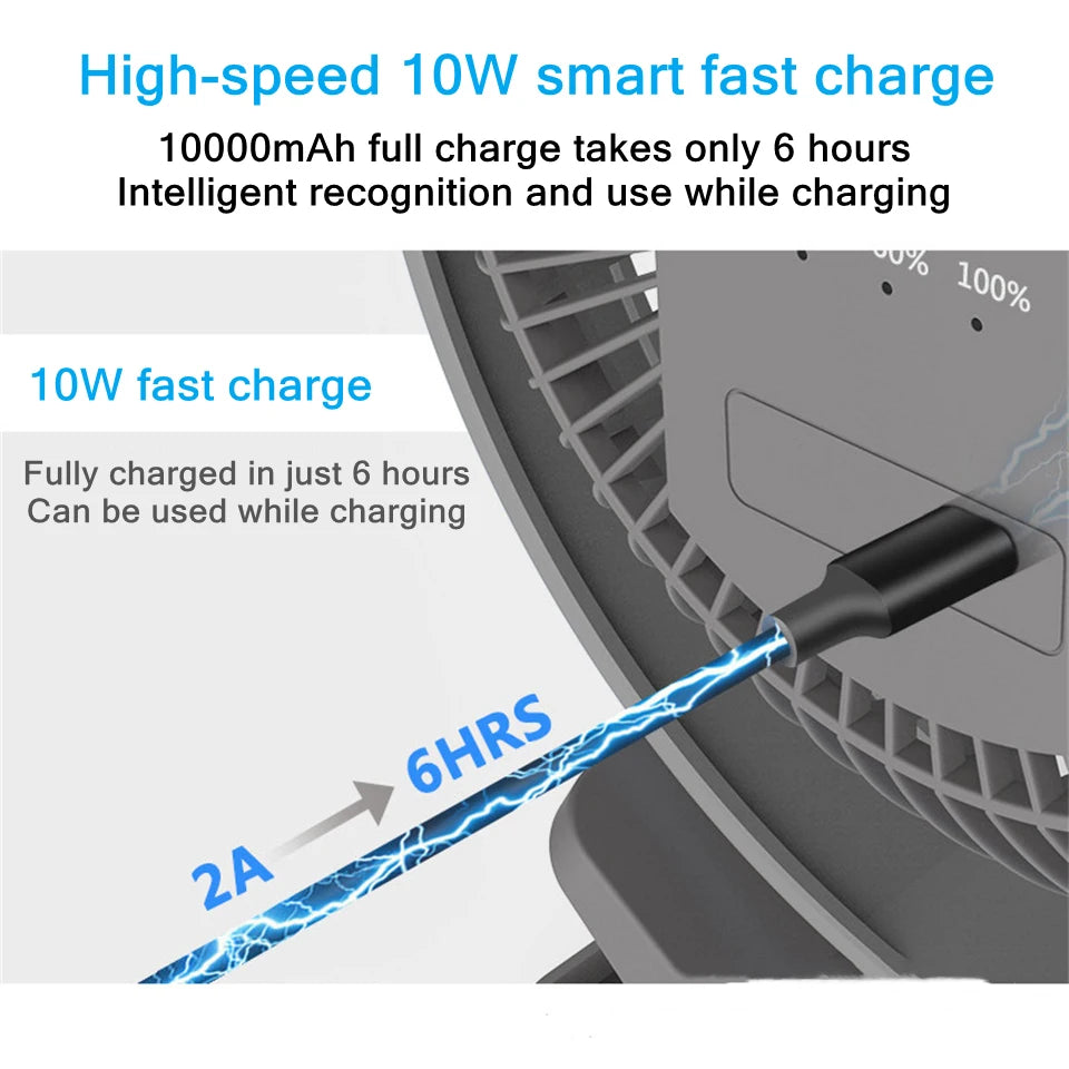 Portable USB Charging Wireless Electric Fan | 10000mAh Battery