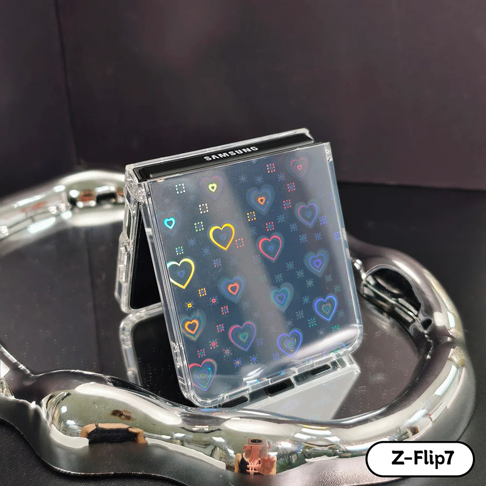 Holographic Love Pattern Phone Case | Stylish Protection for Z Flip 7