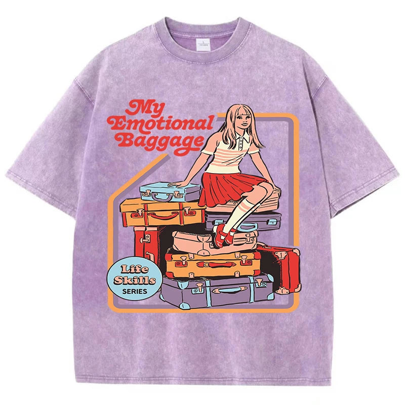 Unisex Emotional Baggage Printed Summer Crewneck T-Shirt