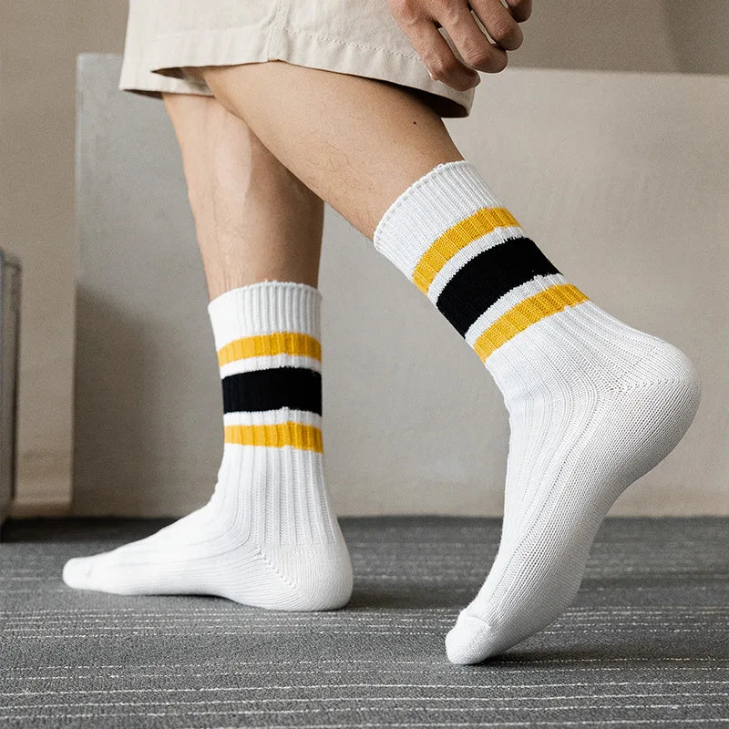 Men's Japanese Style Striped Crew Socks | Cozy Cotton Comfort
