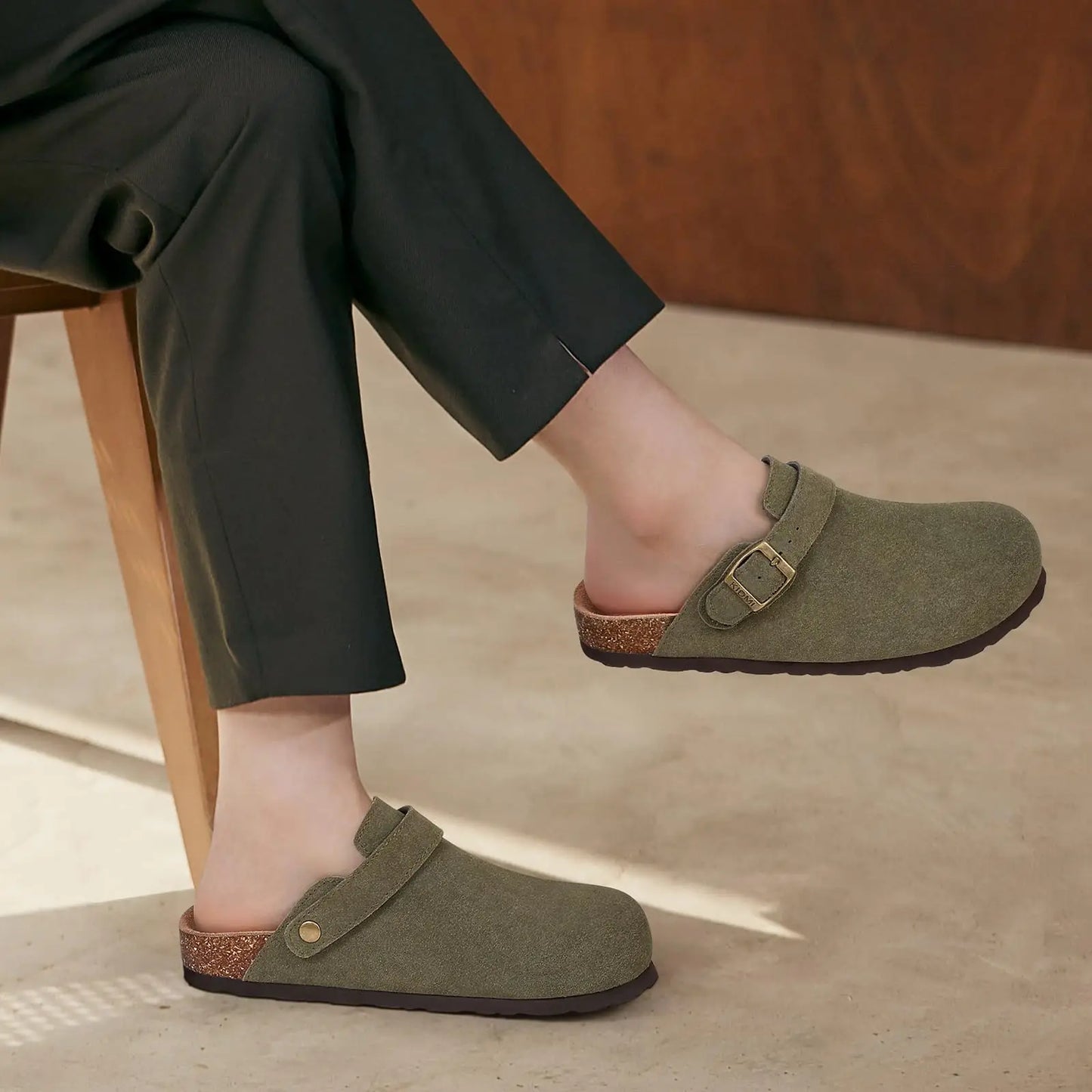 Women's Genuine Leather Clogs with Cork Footbed | Slip-On Comfort Slippers