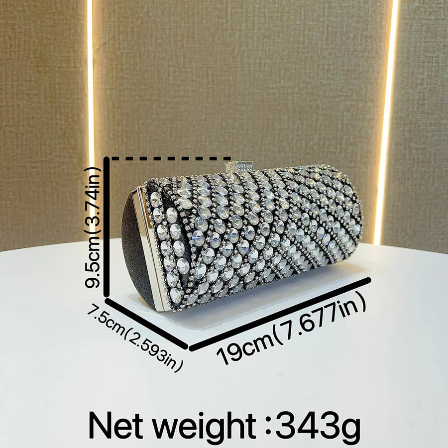 Cylindrical Crystal Evening Clutch Bag | Elegant Women's Purse