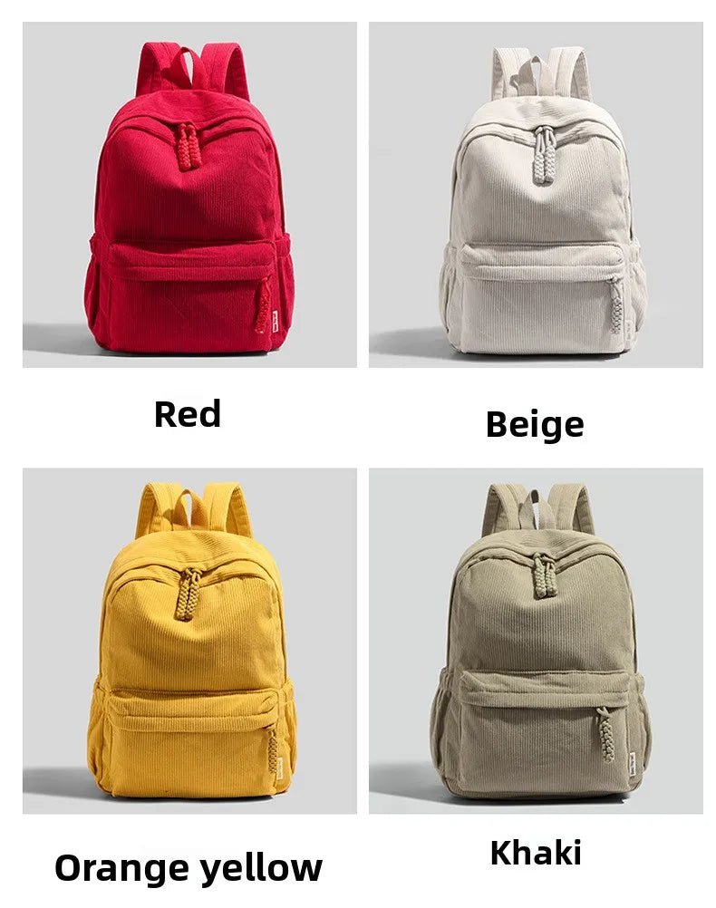 Stylish Neutral Corduroy Backpack | Versatile Large Capacity Daypack