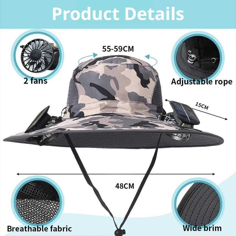 Camouflage Solar Powered Fan Hat | UV Protection Outdoor Gear