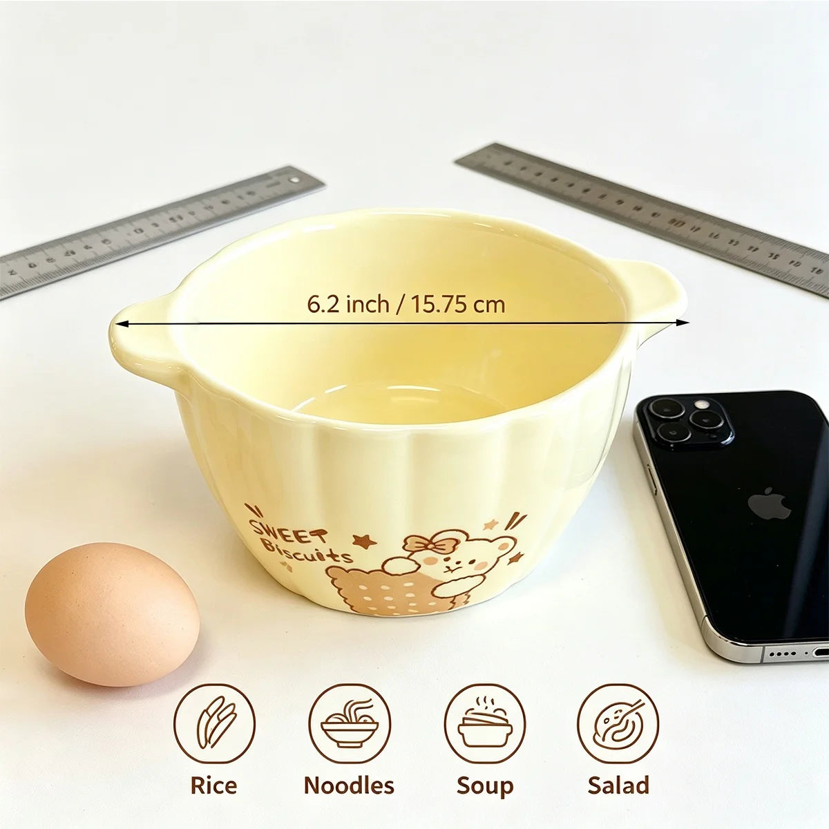 6.2in Cute Animal Double-ear Bowl with Spoon | Versatile Dining Bowl