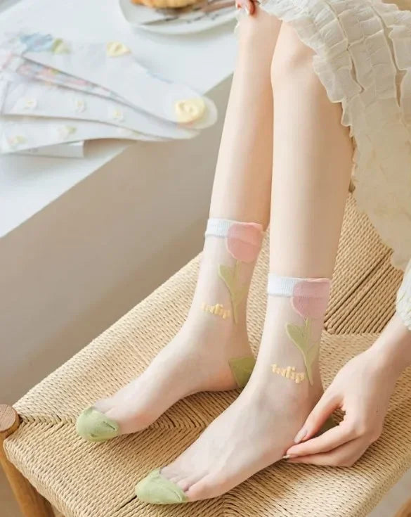 Women's Crystal Silk Socks | Ultra-Thin Breathable Lace Socks