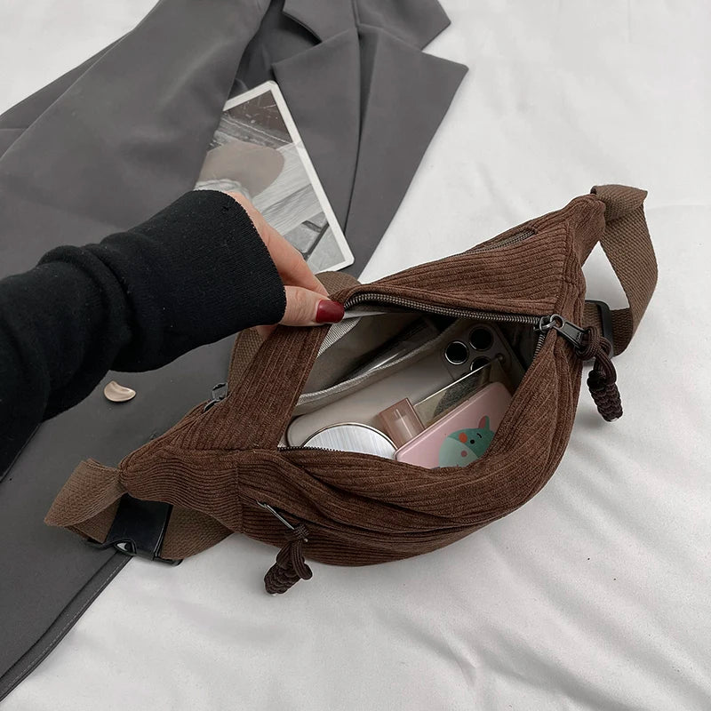 Casual Corduroy Belt Bags for Women | Stylish Fanny Pack