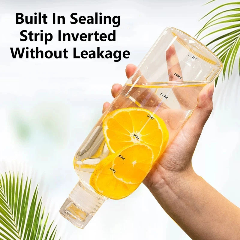 Large Capacity Glass Water Bottle with Time Marker | Outdoor Use