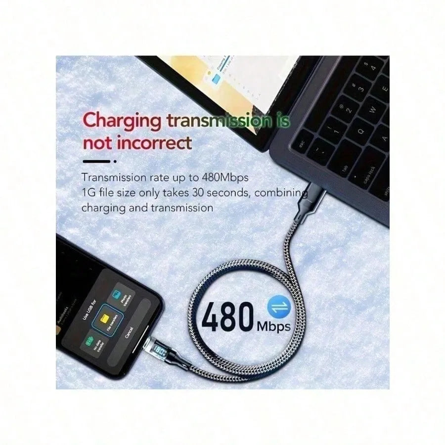 180W ultra fast charging USB A to Type-C cable with LED digital display, matte surface, data synchronization,