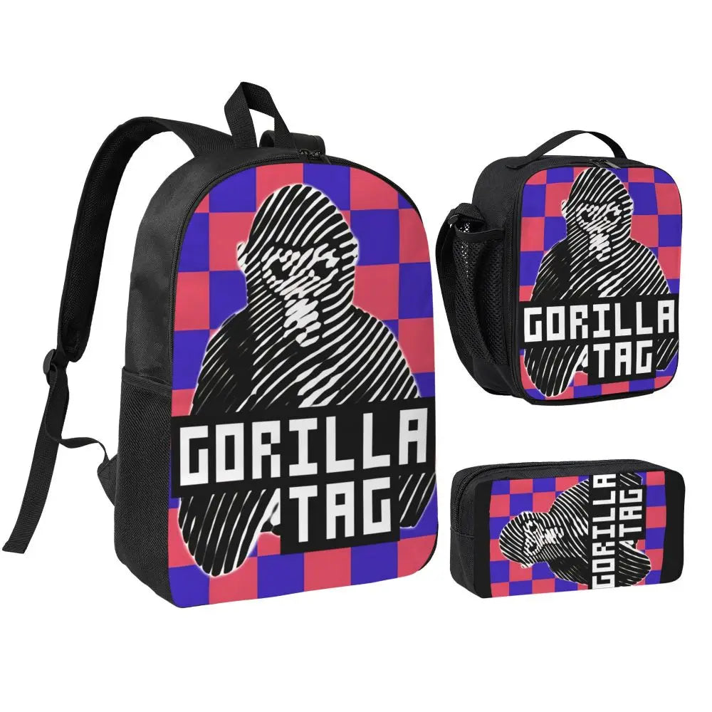Stylish Black and White Gorilla Backpack Set for Teens | Versatile Bags