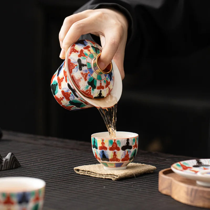 Elegant Rotatable Tea Tureen | Zen Gaiwan Teacup Set