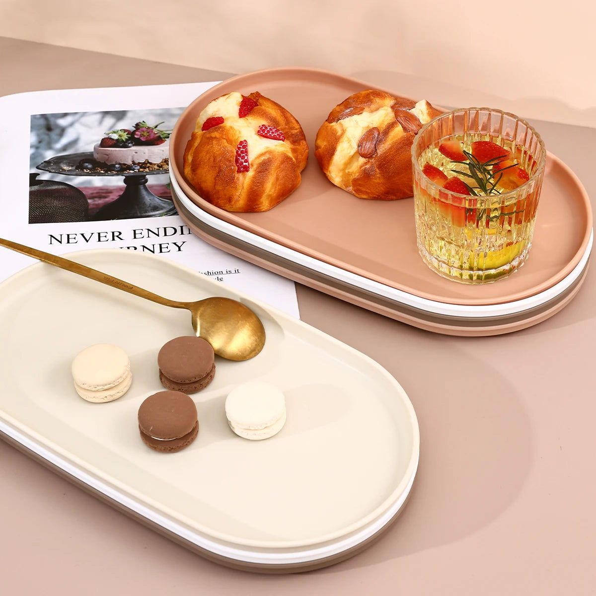 Stackable Plastic Oval Dessert Plates | Large Capacity Food Tray