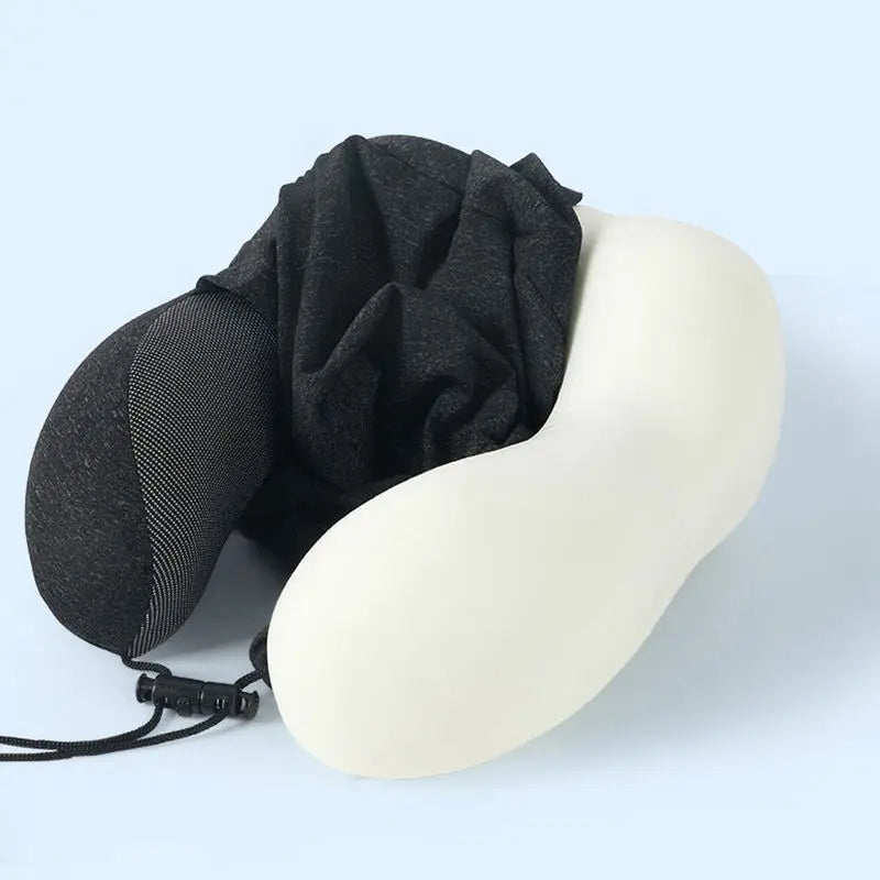 Foldable Memory Foam Travel Neck Pillow with Soft Contour Hood — U-Shaped Stress-Relief Pillow for Flights & On-The-Go Comfort