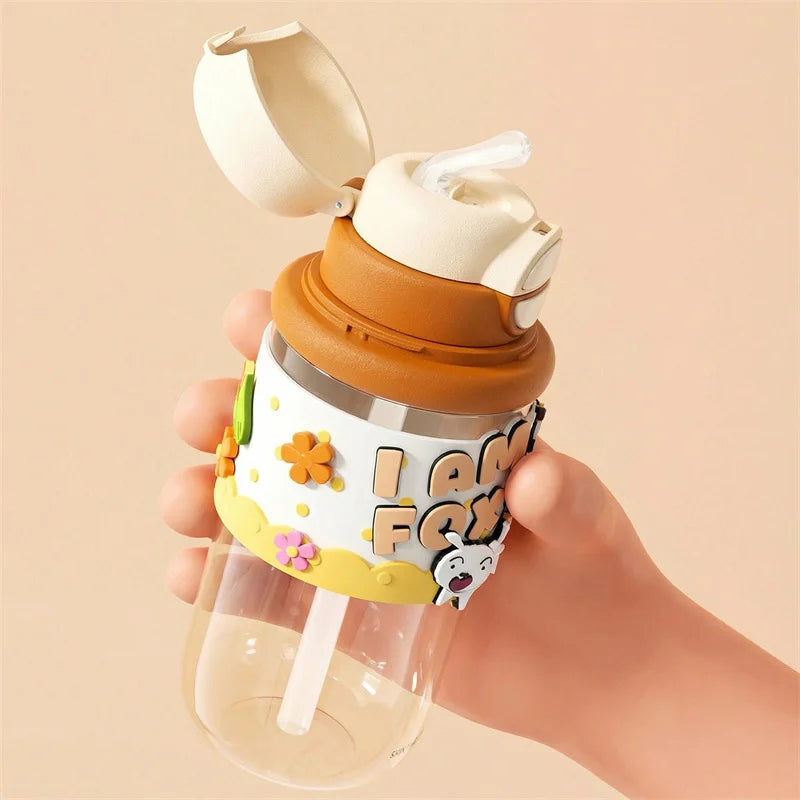 Cute Cartoon Straw Cup for Kids | Leakproof Outdoor Water Bottle