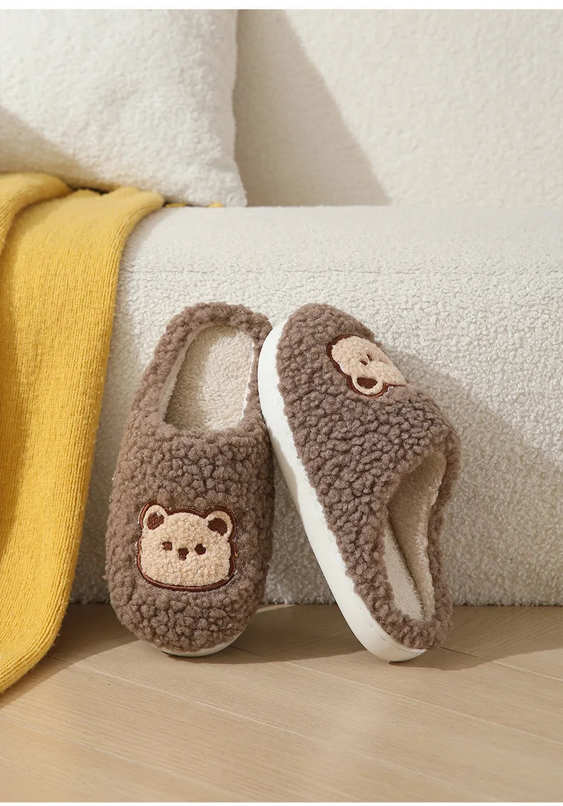 Men's Cartoon Bear Plush Slippers | Cozy Warm House Shoes