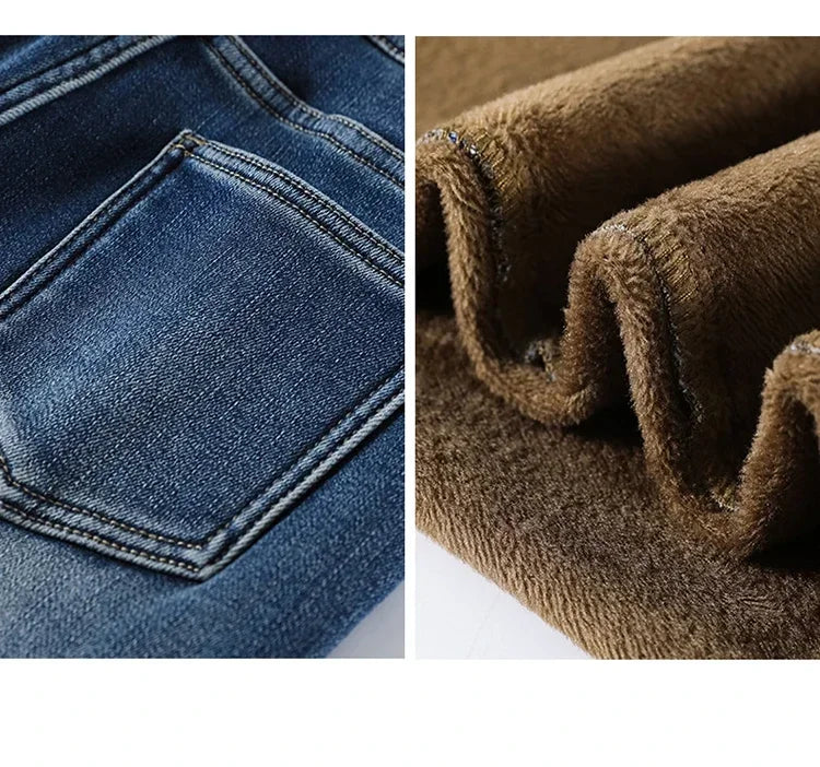 Women's Thickened Velvet Straight Jeans | Warm Fleece Pants