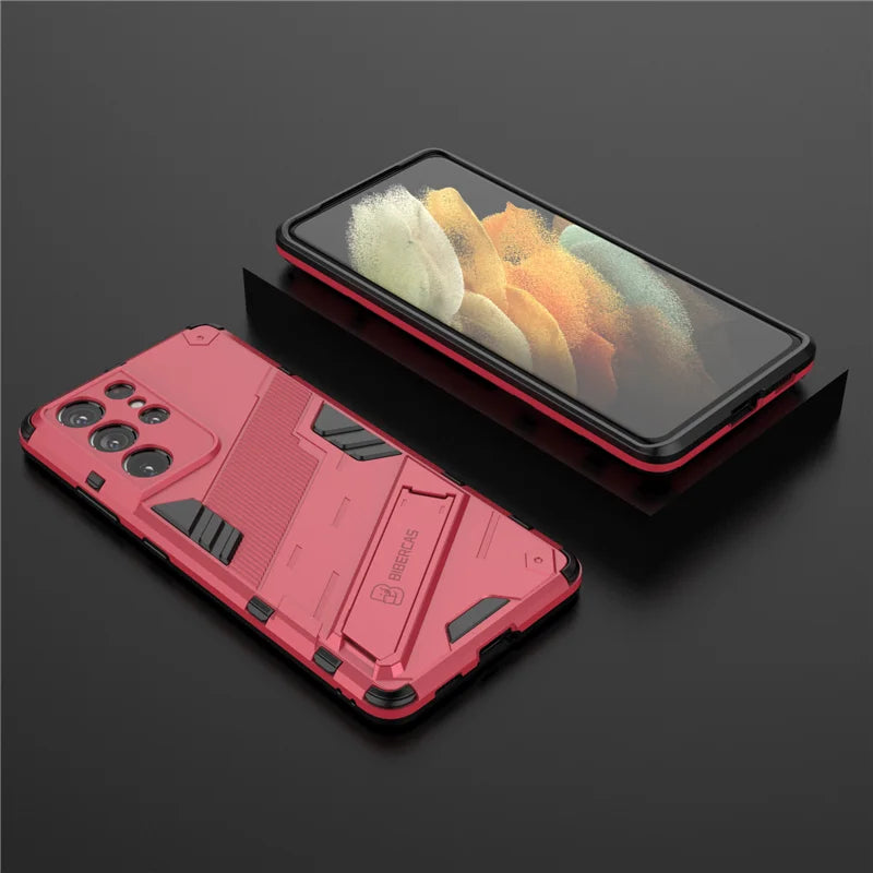 Solid Armor Cyber Shockproof Case For Samsung S25 Ultra S24 FE Ultra Plus A54 A55 A56 A36 A26 Tough Design Stand Cover