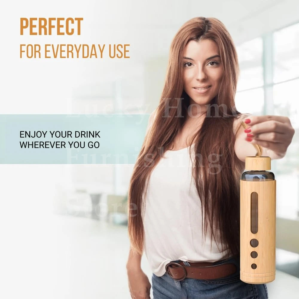 Eco-Friendly Borosilicate Glass Water Bottle with Bamboo Sleeve