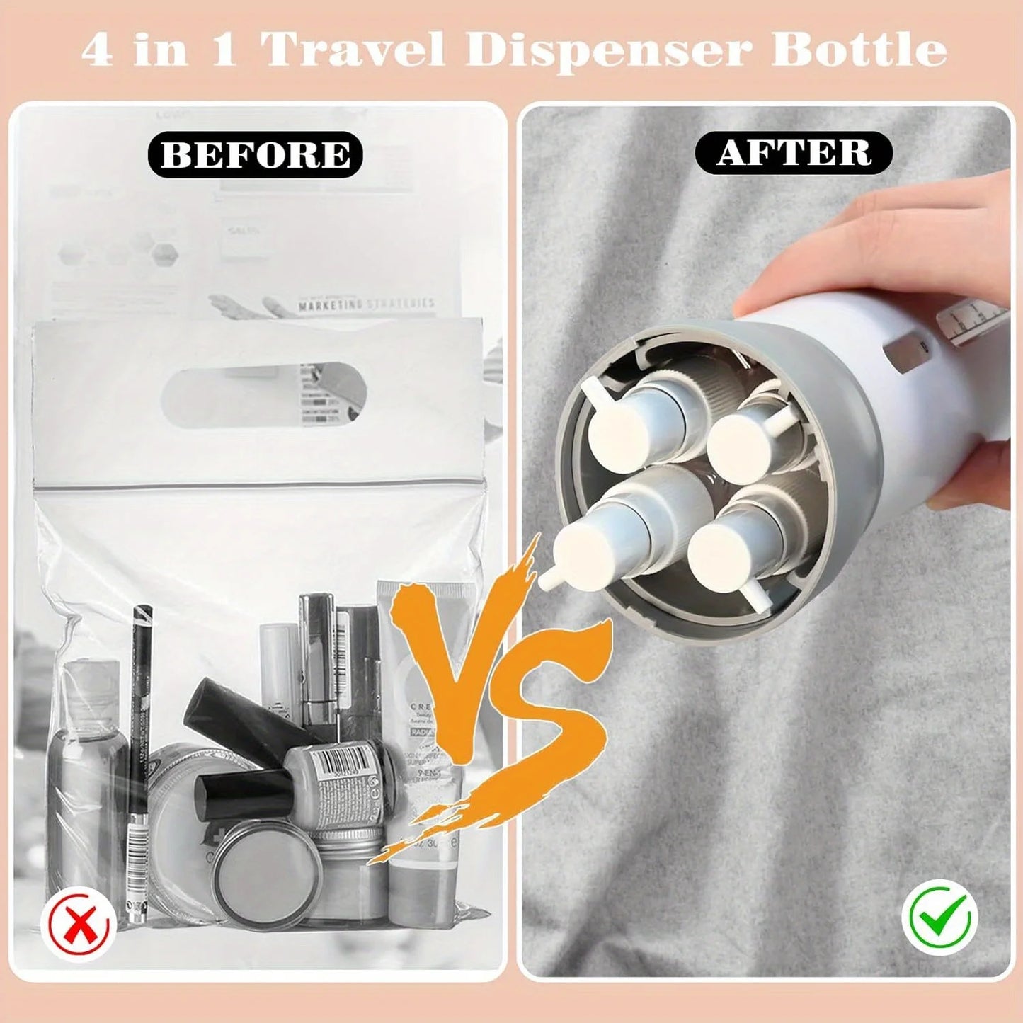 4 in 1 Refillable Travel Lotion and Shampoo Dispenser Bottles