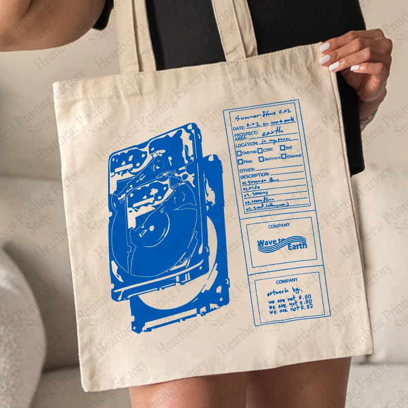 Retro Record Graphic Canvas Tote Bag | Reusable Shopper Bag
