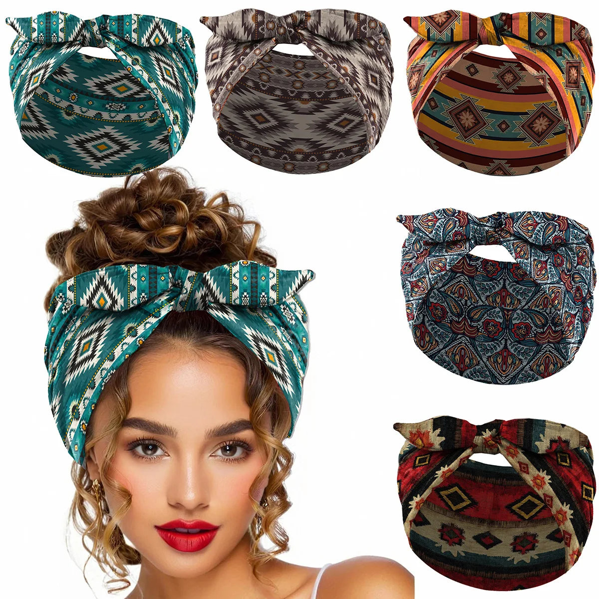 Bohemian Printed Rabbit Ear Elastic Headband | Stylish Accessory