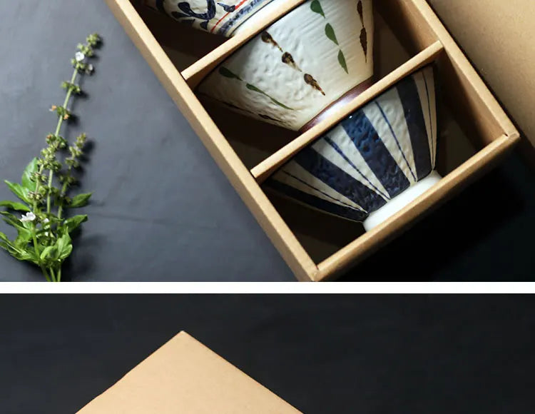 Hand-Painted Rice Bowl Set | Japanese-Style Ceramic Tableware