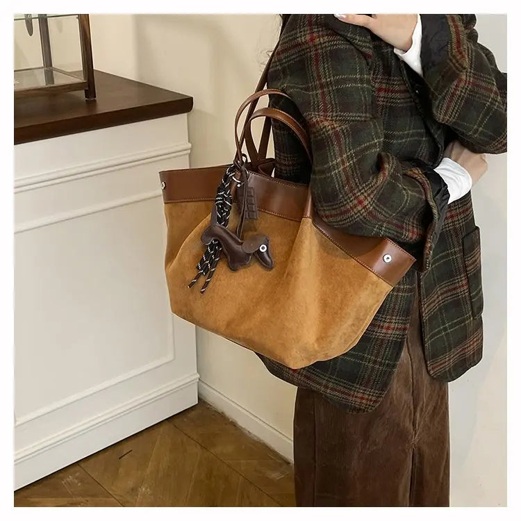 Bolso de hombro de piel suave de gamuza para mujer | Estilo casual de lujo