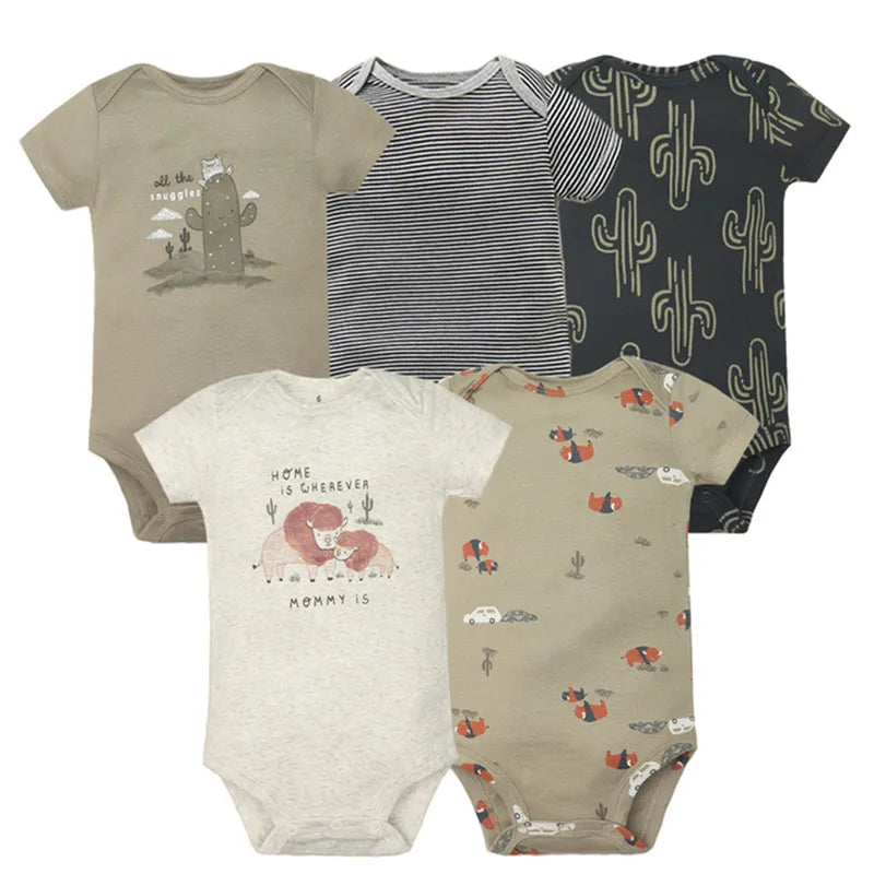 Pelele de algodón suave para bebés recién nacidos | Conjunto de 5 piezas de ropa para bebé con dibujos animados